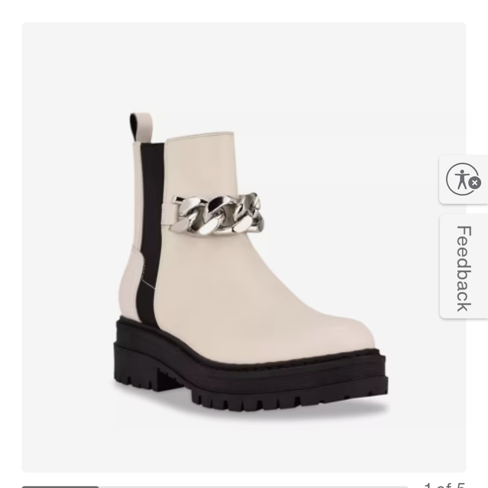 Marc Fisher Ivory and Black Ankle Boots with Chain Detail